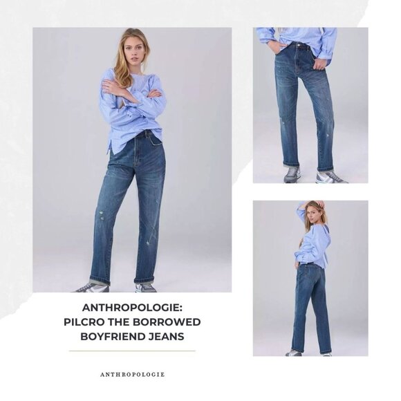 ✨ ANTHROPOLOGIE | Women's Blue Pilcro The Borrowed Boyfriend Jeans - Picture 1 of 8